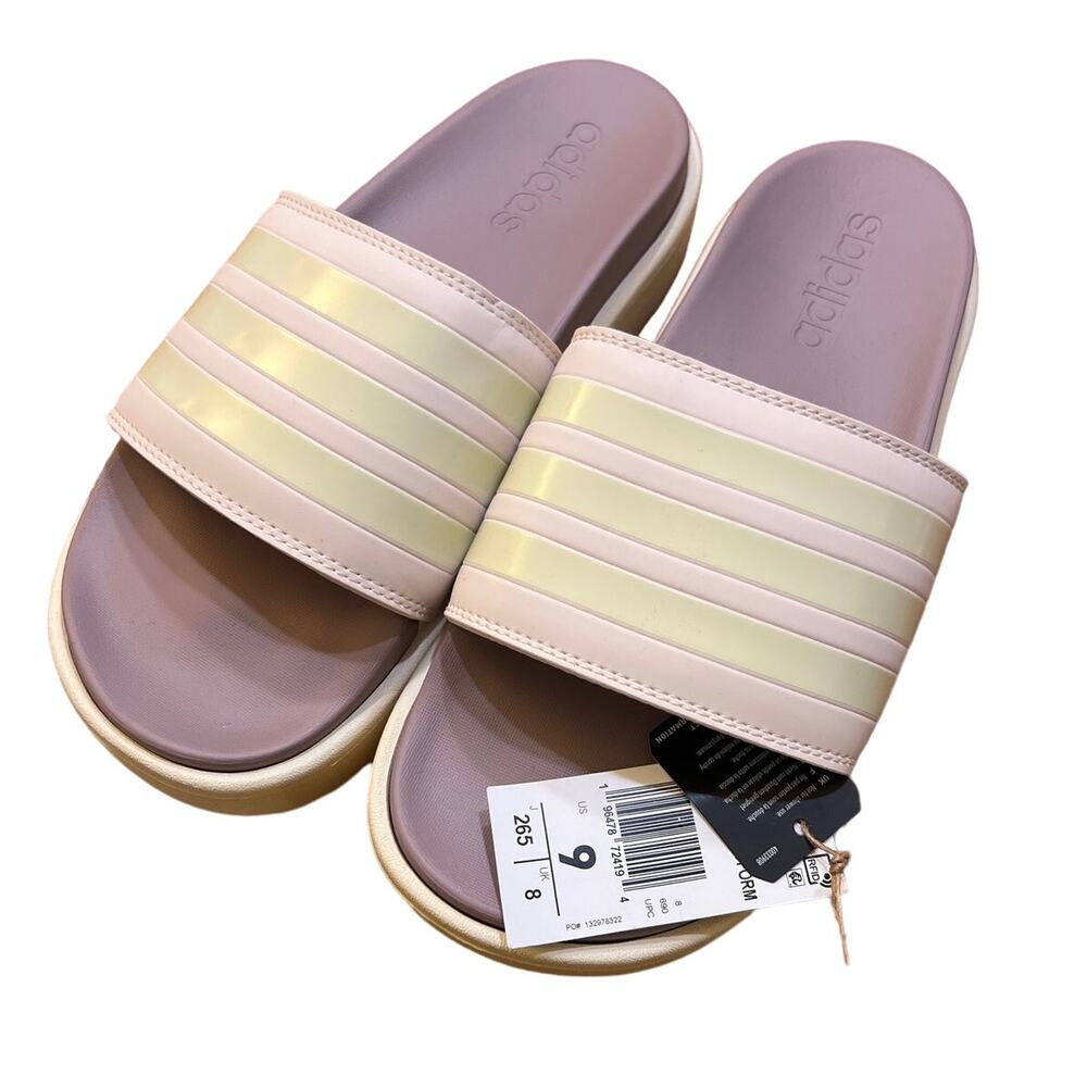 adidas Women's Adilette Platform Slide Sandals Mauve/Fig/White Size 9 IF1620 New